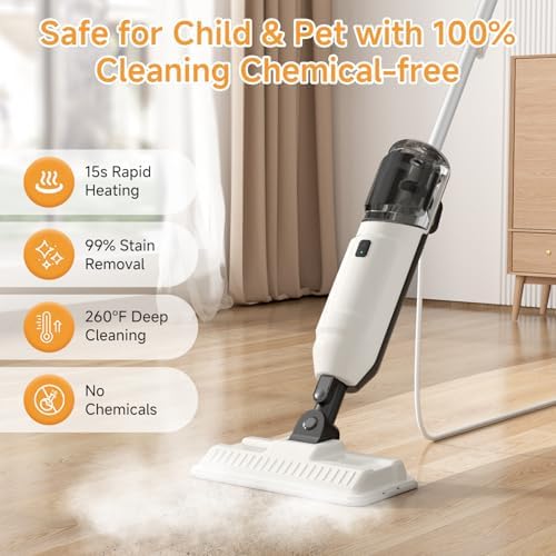 Steam Mop Cleaner 260°F Steam in 15s, 16.9oz Tank Hardwood and Tile - Image 3