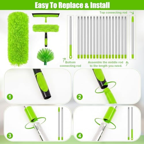 30 Feet High Reach Duster Kit with 2-24 ft Extension Pole for Fans, Green - Image 3