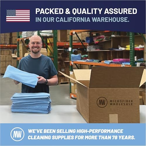 MW PRO Microfiber Cleaning Cloths Blue (12 Pack, 12x12) - Commercial Janitorial Towels & Lint Free Rags - Heavy Duty for Auto Detailing, Glass Windows, Housekeeping & Screens - Washable 300+ Times - Image 7