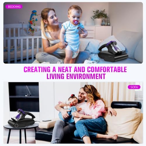 Bed Vacuum Cleaner Mattress Vacuum Cleaner,16Kpa Powerful Handheld Vacuums with UV-C Light & Double Dust Cup & High Heating & Ultrasonic & HEPA Filter for Bed Sofa(Corded,Midnight Purple) - Image 6