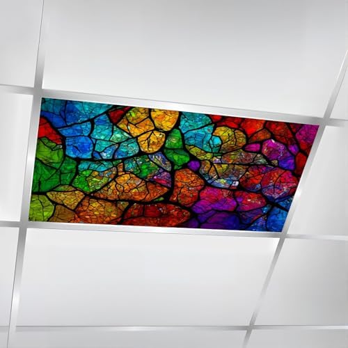6 Pcs Fluorescent Light Covers for Ceiling Lights Multi color Colorful glowing stained glass Abstract stained glass Magnetic Decorative Shade Filters 4x2 ft for Classroom Office Hospital Decor by DERUINVAIO