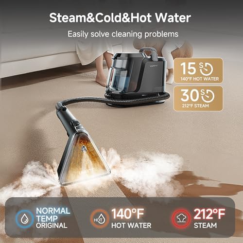 Uwant Carpet Cleaner Machine with Steam&Hot&Cold Water System 18Kpa Powerful Suction Upholstery Cleaner Machine with Textile Cleaner for Pets, Carpet Steam Cleaner with Specialty Tools for Cars - Image 2