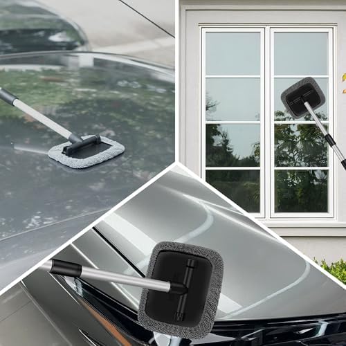 Car Windshield Cleaner Tool Kit with Extendable Handle, Vehicle Window Cleaner with 4 Microfiber Pads and 1 Empty Spray Bottle, Auto Windscreen Cleaning Tool, Universal Fit (Rectangular) - Image 6