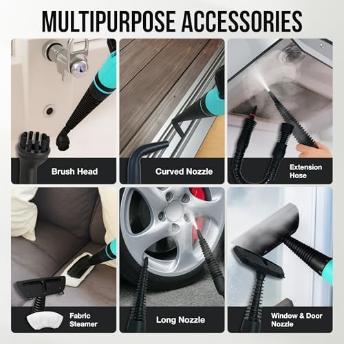 Comforday Multi-Purpose Handheld Pressurized Steam Cleaner with 9-Piece Accessories, Handheld Steamer Perfect for Stain Removal, Curtains, Car Seats, Floor, Bathroom, Window Cleaning (Light Blue) - Image 5