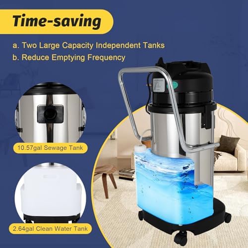 Commercial Carpet Cleaning Machine, 1000W 110V 40L/11Gal Professional Commercial 3 in 1 Carpet Spraying Floor Brush Cleaner Extractor Vacuum Washing Machine Portable （2 packages） - Image 2