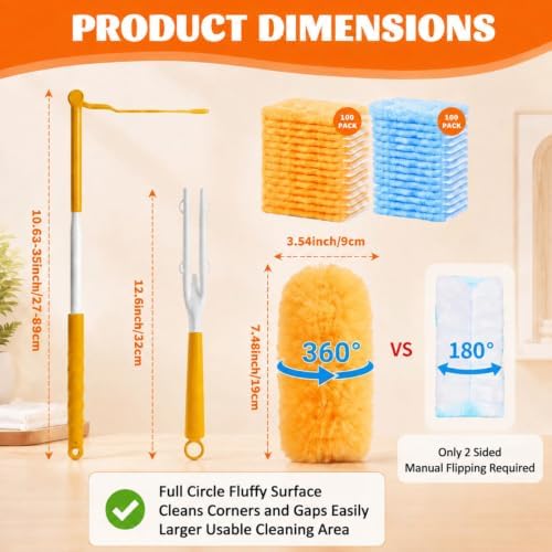 200 Pcs Disposable Dusters Refills with 2 Handle, Orange,Blue - Image 2