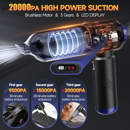 Car Vacuum Portable Cordless High Power Small Handheld Vacuum Cleaner 4-in-1 Compressed Air Duster & Air Blower & Pump Hand Held Mini Vacuum for Christmas Cars,Office,Home Cleaning - Image 2