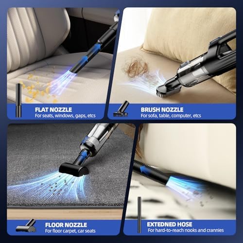 MONOZEL Car Vacuum Portable Cordless, 18000Pa 2 in 1 Vacuum Cleaner&Air Duster, 130W Brushless Motor Handheld Vacuum Cordless with 7800mAh Battery, LED Light, Multi-Nozzles for Car, Home, Office, Pet - Image 4