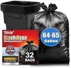 Teivio Large Black Trash Bags 64-65 Gallon 32 Count 60+ Gal Garbage Bags by Teivio