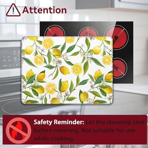 Lemon Fruits Stove Top Cover Glass Cooktop Heat Resistant Cover,Flowers Leaves Ceramic Stove Top Covers Mat Prevents Scratching Stoves/Counter/Washer Protector, 28x20 in - Image 3