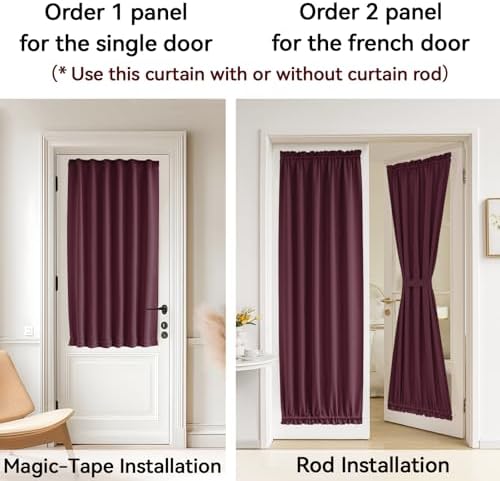 Vatge Thermal Insulated Blackout Front Door Curtains - Self Adhesive Door Blind Panel for French/Patio Door, 1 Panel, W25 x L72, Burgundy - Image 4