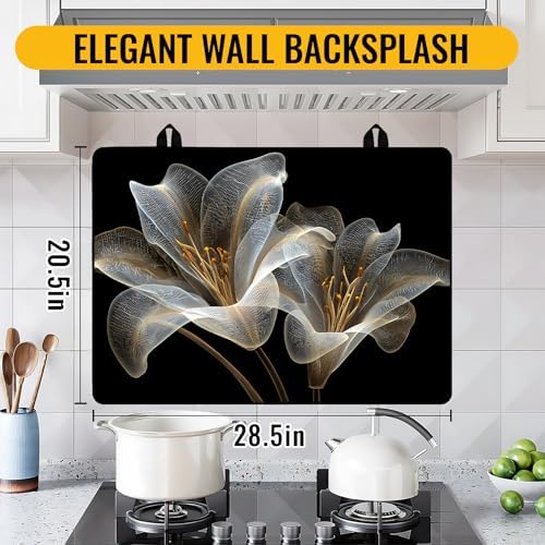 NYZE Stove Top Cover for Electric Stove 28x20 Inch Silicone Stove Topper & Protector, Scratch-Resistant Decorative Kitchen Mat for Electric/Glass Stove Top (Transparent Lily) - Image 3