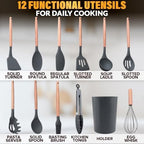 12 Pcs Cooking Kitchen Accessories Set with Holder, Silicone Heads (Gray) - Image 2