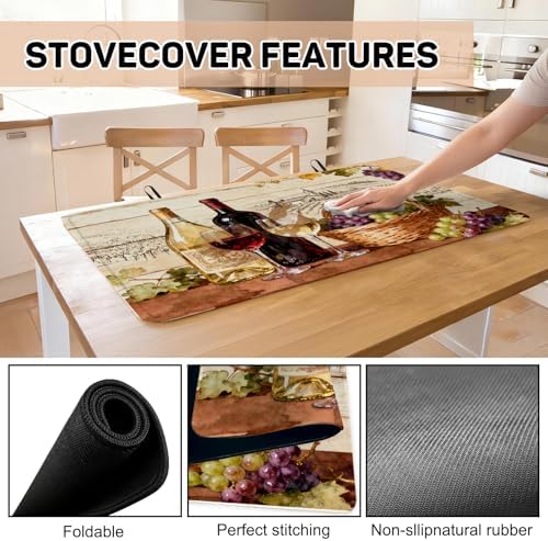 Red Wine Glass Grapes Stove Top Cover for Electric Stove, Vintage Wine Bottle Covers for Electric Stove, Rubber Dish Drying Mat, Glass Cooktop Covers, Flat RV Range top Mats, 28"x20" - Image 6