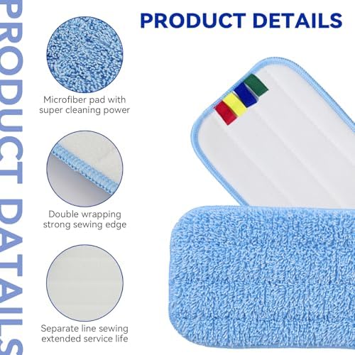 Replacement Microfiber Pad Fit for Rubbermaid Commercial 18 Inch Mop Head - 10 Pack Update Wrapping Wet & Dry Commercial Cleaning Reusable Refills Fit for Any Microfiber Flat Mop System 18" - Image 2