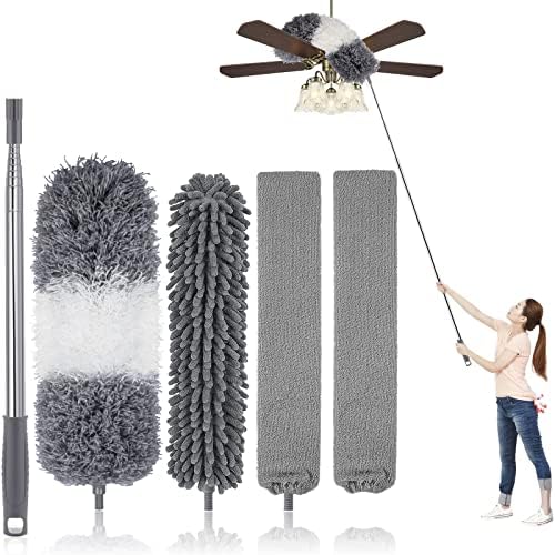 UIMO Microfiber Feather Duster Kit with Extension Pole (30–100") – Bendable Washable Heads, Extendable Dusters for Cleaning Ceiling Fan, High Ceiling, Blinds, Furniture & Cars (5 Pcs) by UIMO