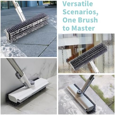Floor Scrub Brush with Long Handle, 3 in 1 Scrape and Heavy-Duty Stiff Bristle Scrubber Brush for Cleaning Shower Bathroom, Patio, Garage, Kitchen, Wall and Deck (White, 2 Pack) - Image 4