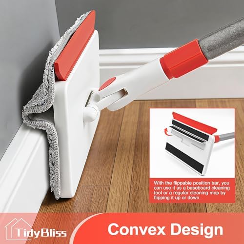 TidyBliss Baseboard Cleaner Tool with Handle, 55.9” Long Wall and Base Board Cleaning Mop, 4 Reusable Pads, 1 Stiff Bristle Scrubber Brush for Floorboard Ceiling Cabinet Window Bathroom Kitchen (Red) - Image 2