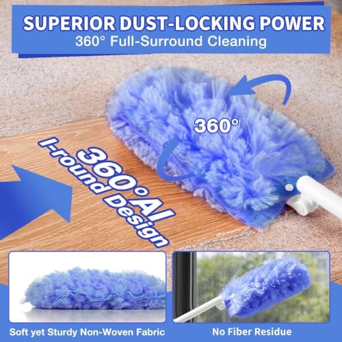 OskokClean Duster Refills Kit with 13" Handle, 10 Count, Blue - Image 4