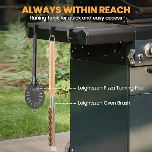 21'' Pizza Brush with Stainless Steel Stone Scraper - Brass Bristles - Wood Handle - Hanging Ring - Outdoor Pizza Oven Accessory - Compatible with Ooni, Gozney, Blackstone, Solo Stove Ovens - Image 6