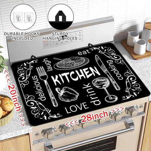 Black Stove Top Covers for Electric Stove, Mother Day Stove Cover Heat Resistant Glass Stove Top Pad, Kitchen Farm Decor Seasonal Induction Cooktop Protector Stove Top Mat Washable Oven Cover - Image 2