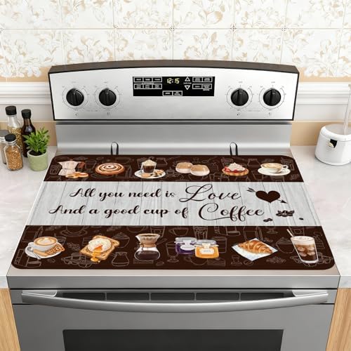 Coffee Stove Top Cover for Electric Stove, Coffee Range Covers for Electric Stove, Rubber Dish Drying Mat, Glass Cooktop Covers, Flat RV Range top Mats, 28"x20" by Unknown