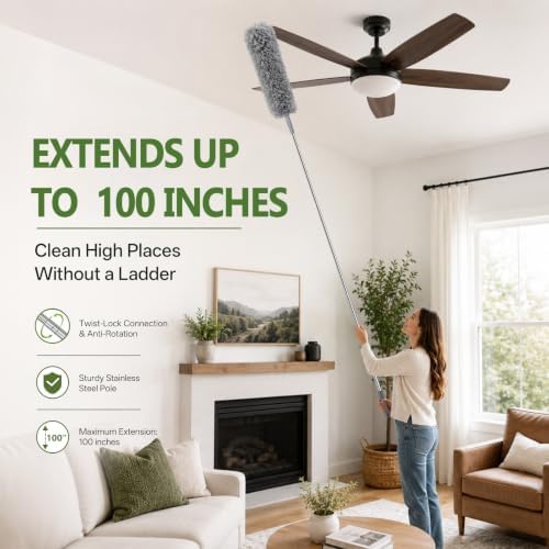 8-Piece Duster with Extension Pole, Cobweb Duster for High Ceiling - Image 2