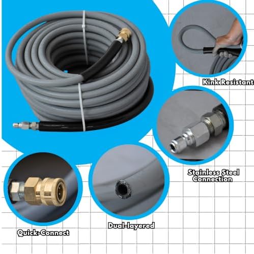 4000 PSI Pressure Washer Hose 3/8 in x 200 ft Grey 1-Wire - Image 2