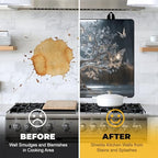NYZE 28" x 20" Electric Stove Top Cover - Silver Tree of Life Glass Stovetop Protector Mat, Heat Resistant Silicone Stove Topper & Counter Space Saver for Modern Kitchen Decor - Image 6