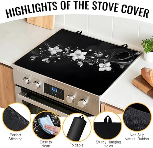 Stove Top Cover for Electric Stove,Glass Stove Top Cover, Heat Resistant Glass Cooktop Cover, Stovetop Protector, Kitchen Decor, Dish Drying Mats Cover for Ceramic Washer Top 28.5x20.5 inch - Image 6
