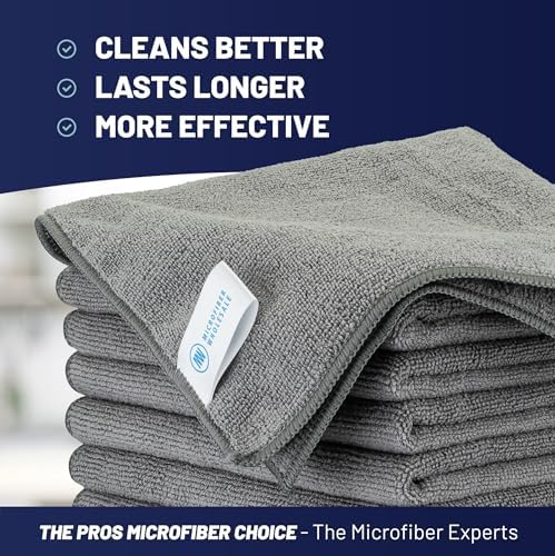 MW PRO Premium Microfiber Cleaning Cloths (12 Pack, 12x12, Grey) - Streak Free Stainless Steel & Glass Towels - Ultra Soft Cleaning Cloths for Screens, Granite & Modern Home - Washable & Reusable - Image 2