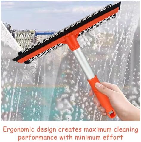 Shower Squeegee Window Squeegee Cleaner for Shower Doors Glass, 2 in 1 Window Cleaning Tool Window Scrubber Handheld Squeegee for Car Windshield with Sponge and Rubber Squeegee, Red - Image 7
