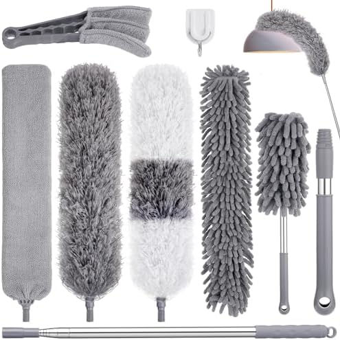 9PCS Dusters for Cleaning,Extendable Microfiber Duster with Extension Pole Up to 100'',Bendable Washable and Reusable Dusters Kit for Ceiling Fans, High Ceilings,Blinds,Furniture and Cars by wlich