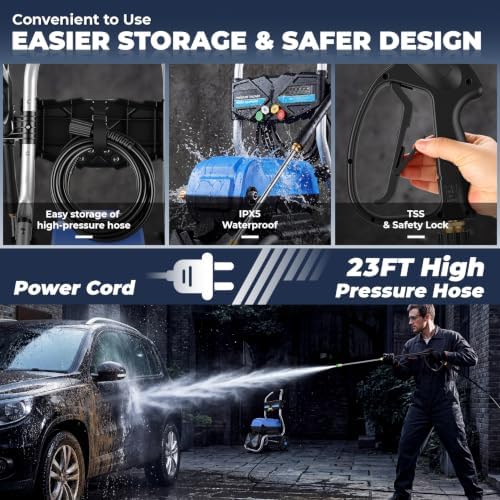MAX 5000 PSI 4GPM Electric Pressure Washer, 3L Soap Bottle Professional Electric Power Washer with 8" Removable Wheels 5 QC Nozzles 23FT Hose, 1800W Commercial Plug Powered Pressure Washer, Blue - Image 6