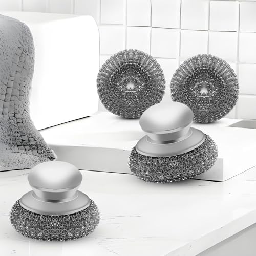 Stainless Steel Wool Scrubber with 2 Replacement Pads - Clean Metal Pans, Pots, Grills & More - Image 3