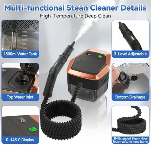 Steam Cleaner, 3-Level Adjustable Handle, 15s Heat-Up,Dry Burn Protection - Image 5