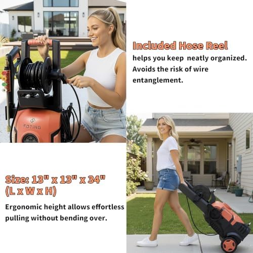 5000 Max Pressure Washer with Adj-8-Level Touch Screen, 34" Tall Power Washer, 35ft Power Cord w/GFCI, Inlet Hose&Filter&500mlFoam Cannon for Cars/Fences/Driveways/Home Cleaning，Red - Image 6
