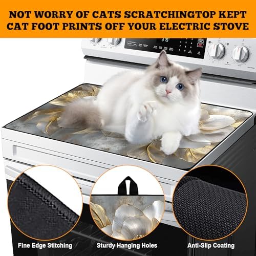 Multi-Design Stove Top Cover for Glass/Electric Stoves - 3-in-1 Heat-Resistant Protector Mat, Non-Slip Drying Rack 28"x20" (Peony, 28" L x 20" W) - Image 4