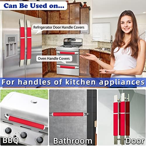 MRKG Refrigerator Door Handle Covers, Set of 4, Washable Without Fading or Cracking, Keep Your Kitchen Appliance Clean from Smudges, Drips, Food Stains, Oil. (Red) - Image 3