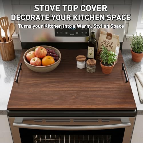Noodle Board Stove Cover with Handles, Stove Top Covers for Gas Burners and Electric Stove, Wood Stove Cover Board Decorative Serving Tray Kitchen Sink Cover for Counter Space (Walnut) - Image 7