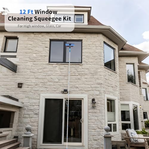 152'' Window Cleaning Kit, 2 in 1 Window Squeegee with Extension Poles, Window Cleaner Tools for Indoor/Outdoor High Window, Car, Glass - Image 2