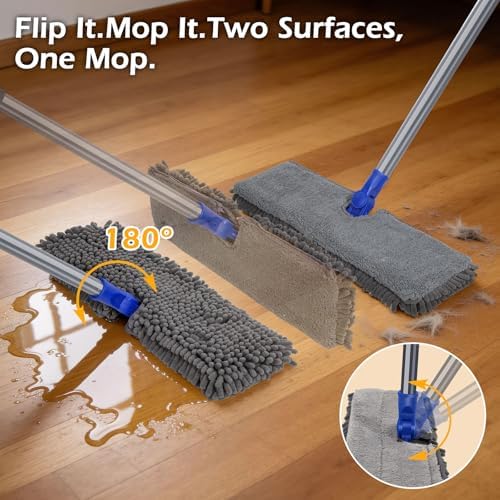 Dust Mop for Hardwood Floors,Double-Sided Flat Mops with 4 Mop Pads - Image 2