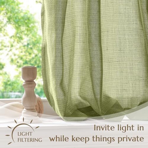 jinchan Linen Pinch Pleated Back Tab Tier Curtains, 26x30, Green - Image 5