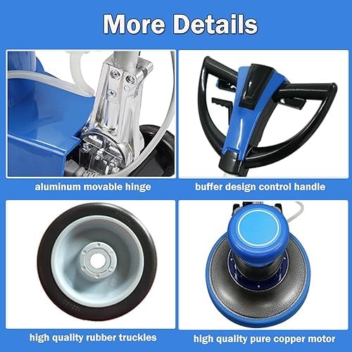INTSUPERMAI 17" Commercial Floor Buffer Polisher Machine, 1100W 175RPM Heavy Duty Floor Scrubber with 3.17 Gal Water Tank for Tile Marble Concrete Hardwood Carpet Stripping Waxing Polishing - Image 6