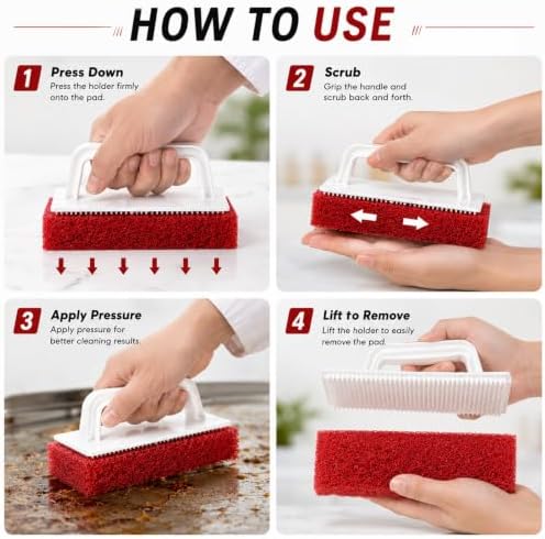 Grill Cleaning Kit, 10 PCS Bristle-Free Griddle Scrubber Pads with Reusable Handle, 4 Cleaning Levels for Blackstone, Grill Grates, Cast Iron, Smoker & Oven Racks - Image 7