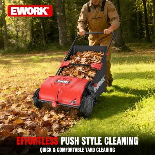 EWORK Push Lawn Sweeper 26-Inch with 3.5 cu.ft. Hopper Bag for Yard Clean - Image 5