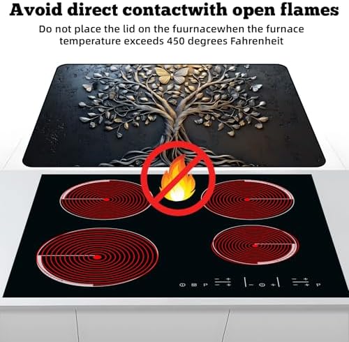Multi-Design Stove Top Cover for Glass/Electric Stoves - 3-in-1 Heat-Resistant Protector Mat, Non-Slip Drying Rack 28"x20" (Tree of Life - Black, 28" L x 20" W) - Image 3
