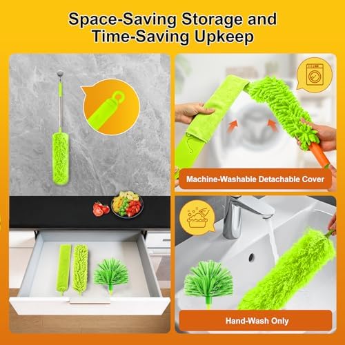 Tiumso Duster with Extension Pole 100 inch Extendable Reusable Dusters for Cleaning 5-in-1 Anti-Spin Dusting Kits for High Ceiling Fans, Cobwebs & Vents, Reinforced Stainless Steel Telescopic Handle - Image 7