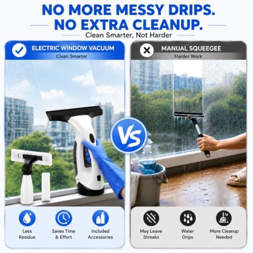 Window Vacuum Squeegee Cordless, Electric Window Cleaner with 2000Pa Suction, 280mm Wide Blade, 150ml Tank for Shower Glass, Mirrors, Tiles & Car Windows - Image 2