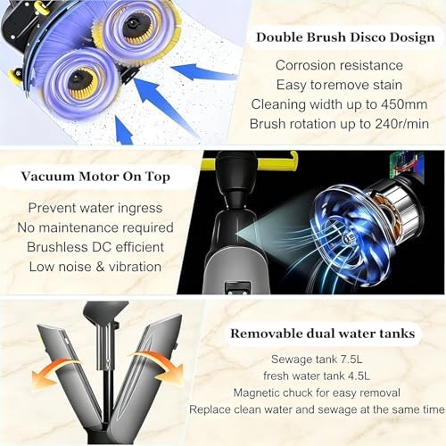 Commercial Self-Propelled Floor Scrubber Tile Polisher, 360° Rotating Cordless Carpet Extractor,43cm Dual-Brush Walk Behind Floor Scrubber Dryer, 36V Battery Grey - Image 6